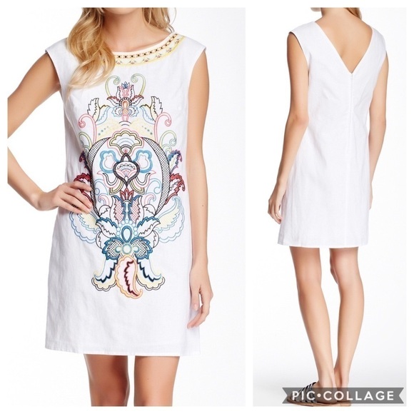 Flying Tomato Linen Blend Embroidered Dress Small White - Picture 1 of 7